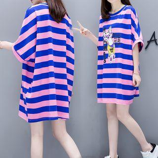 Short-sleeve Dog Print Mini T-shirt Dress