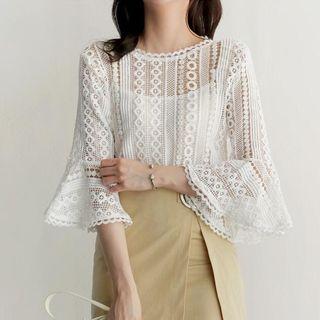 Bell-sleeve Cutout Lace Top