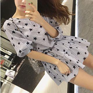 Elbow-sleeve Star Pattern Mini Dress
