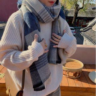 Plaid Scarf Plaid - Blue & Off-white - One Size