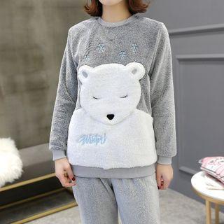 Pamjama Set: Long-sleeve Bear Fleece Top + Pants