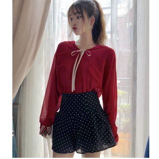 Sailor Collared Blouse / Dotted A-line Skirt