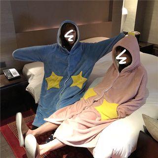 Star Pocket Coral Fleece Button-up Robe