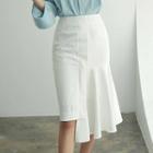 Asymmetric-ruffle Linen Blend Mermaid Skirt