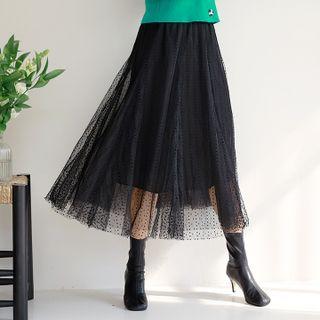 Waistband Pattern Tulle Long Skirt