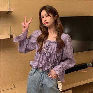 Shirred Front Square Collar Cropped Top Purple - One Size