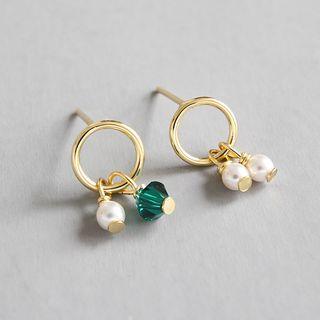 925 Sterling Silver Faux Pearl & Bead Dangle Earring