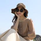 Square-neck Puff-shoulder Linen Blouse