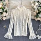 Mesh Stand-collar Long-sleeve Lace Top
