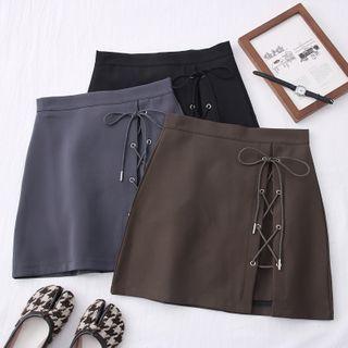 Lace-up Asymmetric Mini Skirt