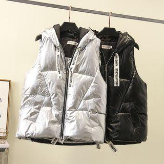 Lettering Strap Padded Zip Vest