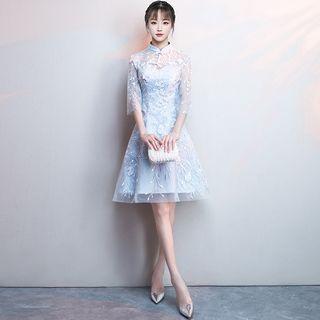 3/4-sleeve Lace A-line Short Wedding Dress