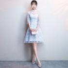 3/4-sleeve Lace A-line Short Wedding Dress