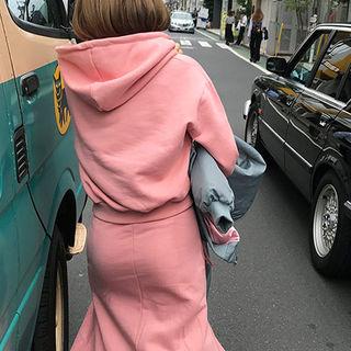Set: Hoodie + Asymmetric A-line Long Skirt