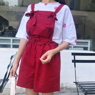 Set: Short-sleeve Strawberry Print T-shirt + Jumper Shorts
