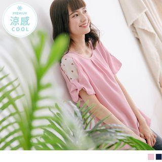 Bow-accent Panel Round Neck Chiffon Top
