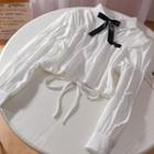 Long-sleeve Bow Accent Drawstring Cropped Blouse
