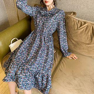 Bow-neck Floral Midi A-line Dress