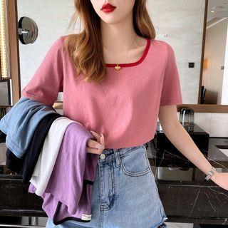 Contrasted Square-neck T-shirt