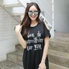 Cutout-shoulder Lettering T-shirt Dress