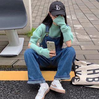 Cutout Sweater / Baggy Denim Dungarees