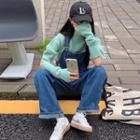 Cutout Sweater / Baggy Denim Dungarees