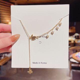 Butterfly Faux Pearl Necklace X332 - Gold - One Size