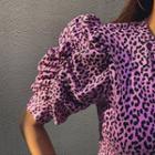 Shirred Puff-sleeve Leopard T-shirt