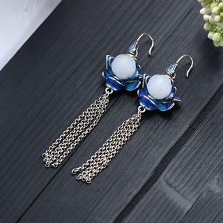 Flower Faux Gemstone Alloy Fringed Earring Cp628 - 1 Pair - Silver & Blue - One Size