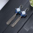Flower Faux Gemstone Alloy Fringed Earring Cp628 - 1 Pair - Silver & Blue - One Size