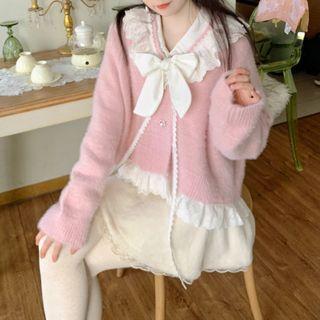 Lace Trim Bow Cardigan