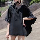 Frill Trim Elbow-sleeve Top Black - One Size