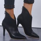 Faux Leather Pointed Kitten Heel Ankle Boots