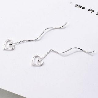 925 Sterling Silver Heart Dangle Earring 1 Pair - Threader Earring - Love Heart - Silver - One Size