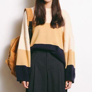 Color-block Oversize Long-sleeve Knit Top