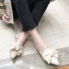 Pointed Faux Suede Ribbon Mules
