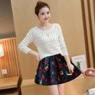 Set: Open Knit Sweater + Floral Print Skirt