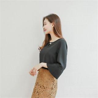 Cutaway-neck Ruffle-sleeve Top