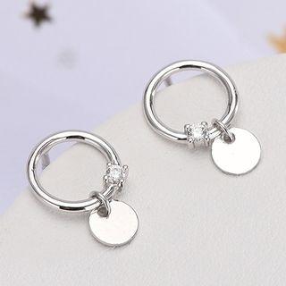 925 Sterling Silver Hoop & Disc Dangle Earring Es781 - 1 Pair - One Size