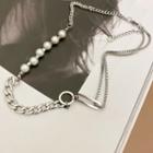 Faux Pearl Stainless Steel Necklace Silver - One Size