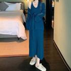 Cardigan / Spaghetti Strap Midi A-line Knit Dress