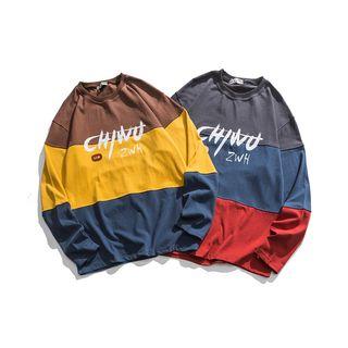 Lettering Color Block Long Sleeve T-shirt