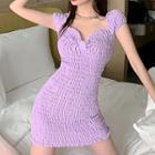 Short-sleeve Smocked Sheath Dress Purple - One Size