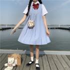 Short-sleeve Plain Shirt / Bow Tie / Overall Dress / Set