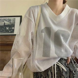 Long-sleeve Fishnet Top White - One Size