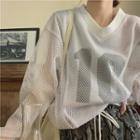 Long-sleeve Fishnet Top White - One Size