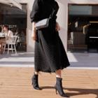 Fray-hem Textured Midi Skirt