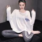 Long-sleeve Lettering T-shirt / Contrast Trim Leggings