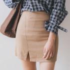 Zip-back Slit-hem Mini Skirt