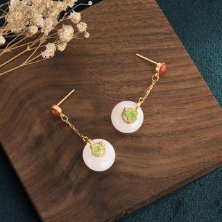 Faux Gemstone Dangle Earring Cp136 - 1 Pair - Red & White & Green & Gold - One Size